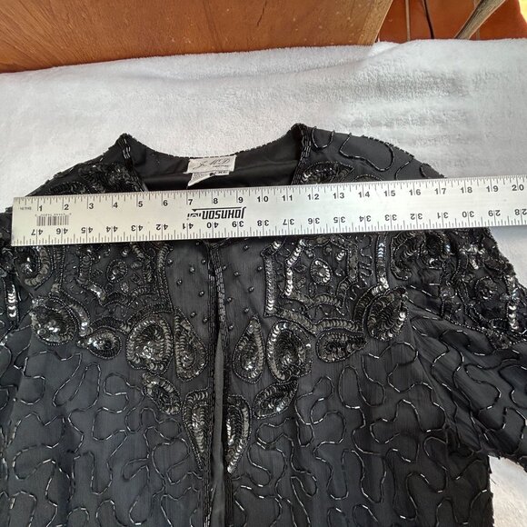 Vintage JMD New York Womens Black Silk Sequin Beaded Evening Jacket Cape XL New - Picture 5 of 7